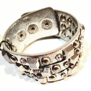 Silver Leather Cuff Bracelet